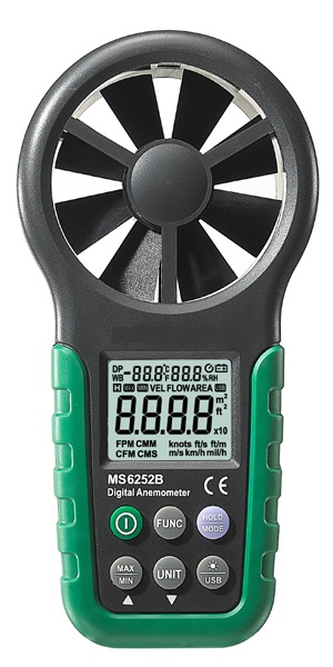 PROTMEX PT6252B Digital Anemometer Humidity Temperature Testers Meters USB Handheld LCD Electronic Wind Speed Meter Air Volume Measuring Meter Backlight